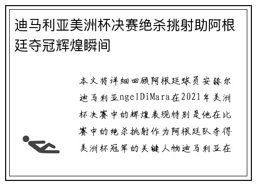 迪马利亚美洲杯决赛绝杀挑射助阿根廷夺冠辉煌瞬间 迪马利亚美洲杯决赛绝杀挑射助阿根廷夺冠辉煌瞬间
