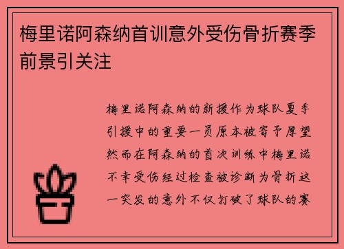 梅里诺阿森纳首训意外受伤骨折赛季前景引关注 梅里诺阿森纳首训意外受伤骨折赛季前景引关注